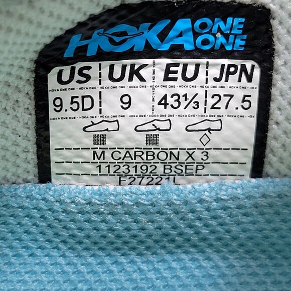 Hoka One One Men's 9.5 Carbon x 3 Billowing Sail Evening Primrose Running Shoes - Picture 12 of 12